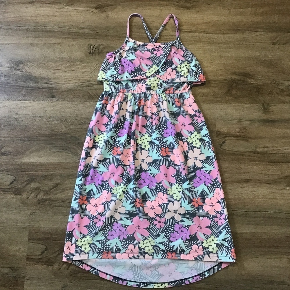 CIRCO Sun Dress Girls Size 4/5 Years Old Floral Print Ruffle Criss Cross Back